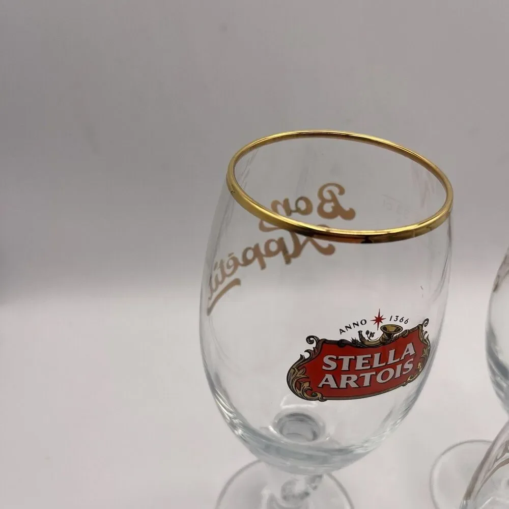 Stella Artois Gold Rim Belgium Chalice .33cl Beer Glasses - Set of 3